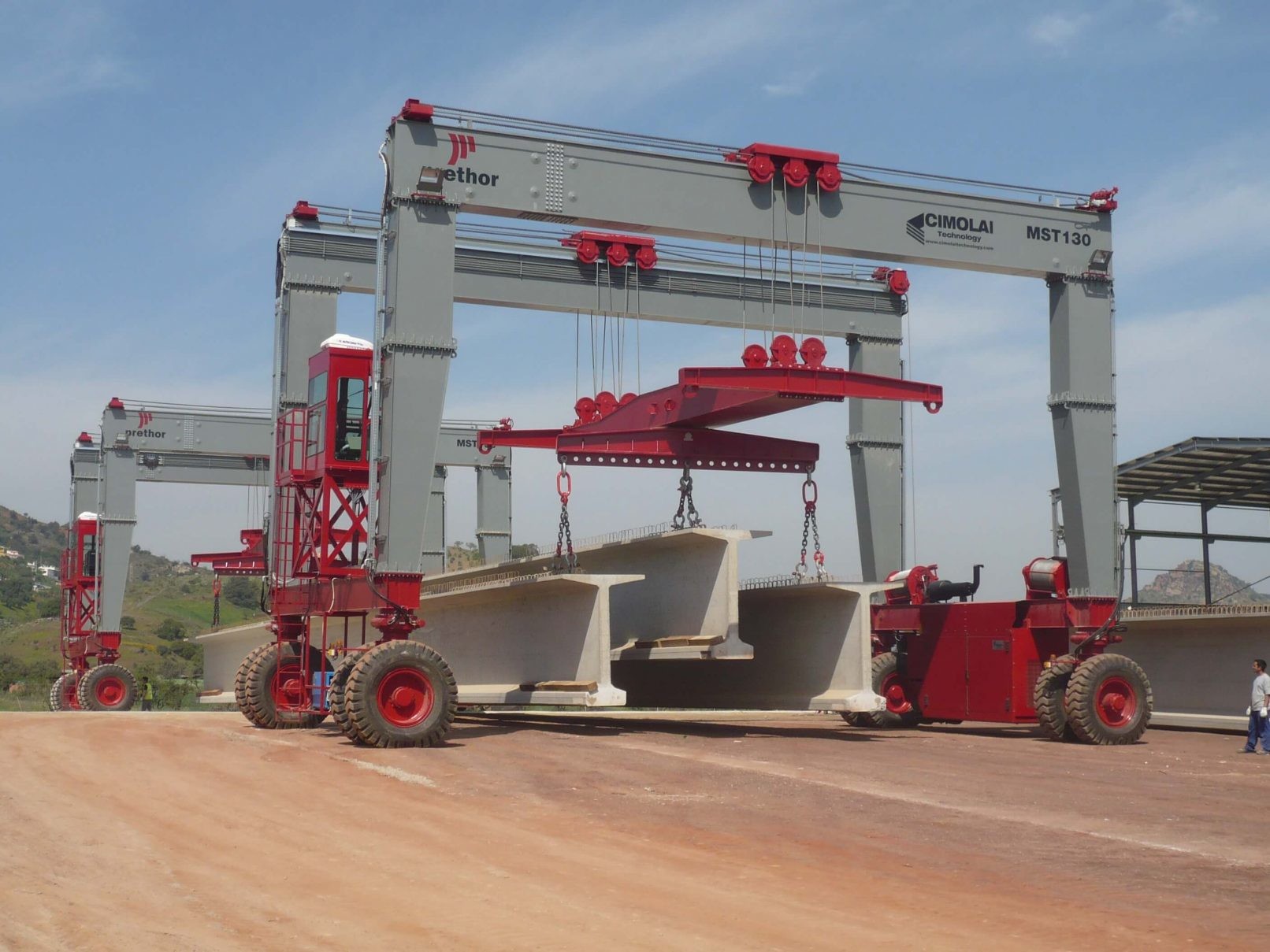 Mobile Straddle Transporter On Two Units Tyres For Precast Concrete Beams And Pillars
